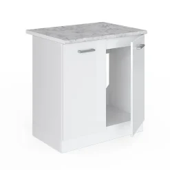 Vicco Meuble bas sous-évier Blanc Haute brillance 80cm , PT Marbre