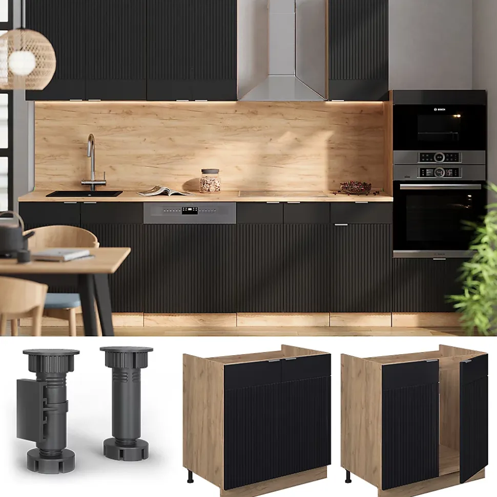 Vicco Meuble bas sous-évier Noir rayé 80cm , PT Anthracite