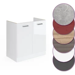 Vicco Meuble bas sous-évier Blanc Haute brillance 80cm sans PT