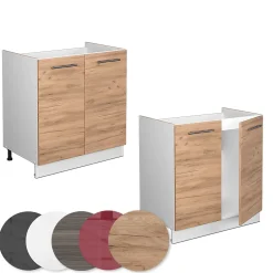 Vicco Meuble bas sous-évier Chêne de force doré 80cm , PT Marbre