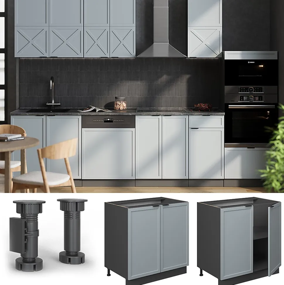 Vicco Meuble bas sous-évier Bleu clair-gris 80cm avec étagère, PT Chêne