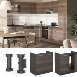 Vicco Meuble bas sous-évier Gris noble 80cm PT Marbre