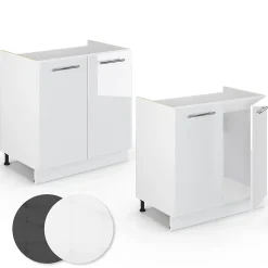 Vicco Meuble bas sous-évier Blanc Haute brillance 80cm , PT Chêne