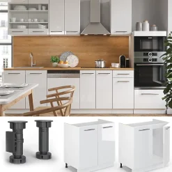 Vicco Meuble bas sous-évier Blanc Haute brillance 80cm , PT Chêne