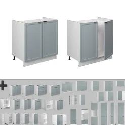 Vicco Meuble bas sous-évier Bleu clair-gris 80cm , PT Marbre