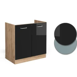 Vicco Meuble bas sous-évier Noir Haute brillance 80cm sans PT