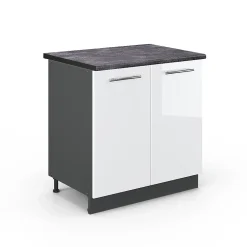 Vicco Meuble bas sous-évier Blanc Haute brillance 80cm avec étagère, PT Anthracite