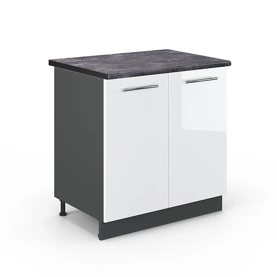 Vicco Meuble bas sous-évier Blanc Haute brillance 80cm avec étagère, PT Anthracite