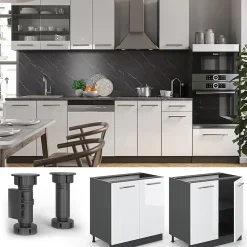 Vicco Meuble bas sous-évier Blanc Haute brillance 80cm avec étagère, PT Anthracite