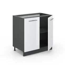 Vicco Meuble bas sous-évier Blanc Haute brillance 80cm avec étagère, PT Anthracite