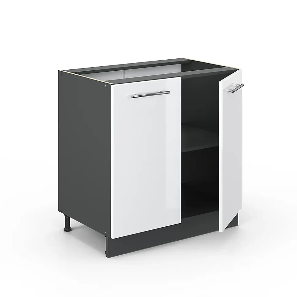 Vicco Meuble bas sous-évier Blanc Haute brillance 80cm avec étagère, PT Anthracite