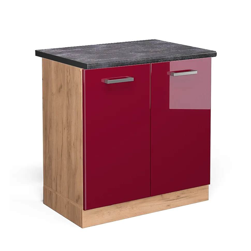 Vicco Meuble bas sous-évier Rouge brillant 80cm , PT Anthracite
