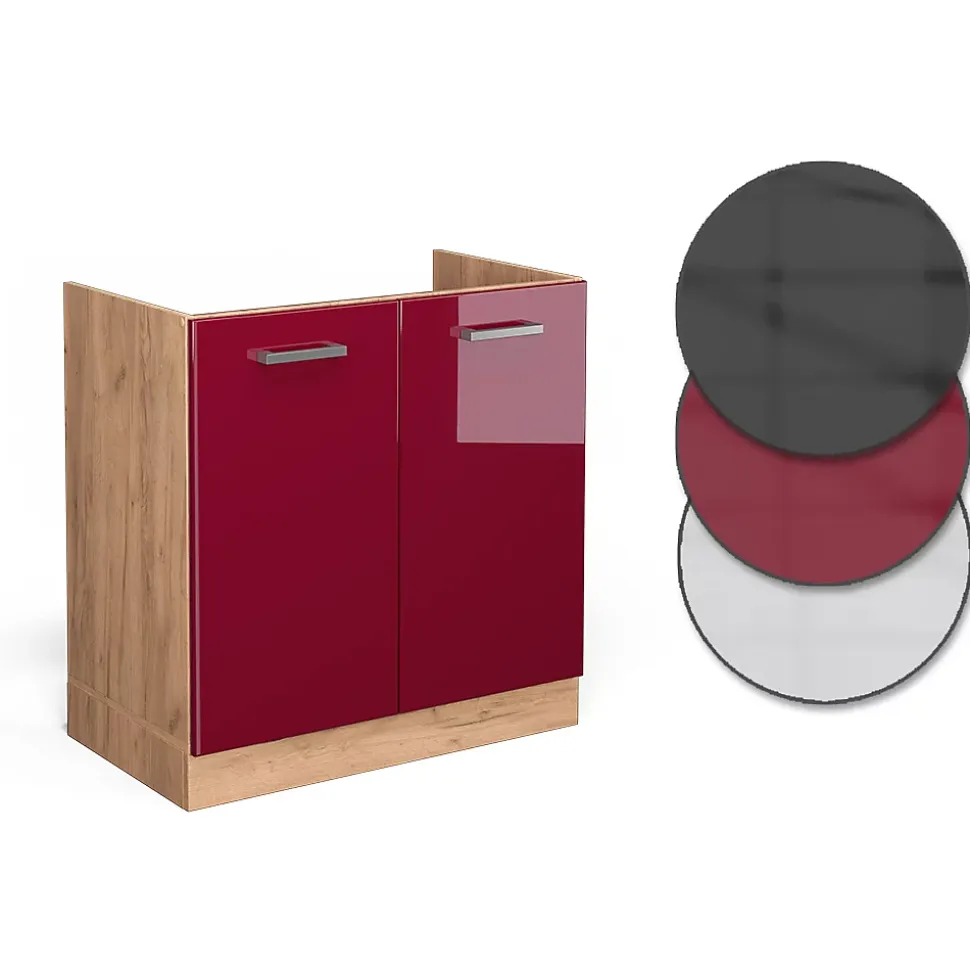 Vicco Meuble bas sous-évier Rouge brillant 80cm , PT Anthracite