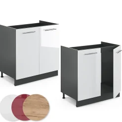 Vicco Meuble bas sous-évier Blanc Haute brillance 80cm , PT Marbre