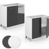 Vicco Meuble bas sous-évier Anthracite Haute brillance 80cm avec étagère, PT Marbre