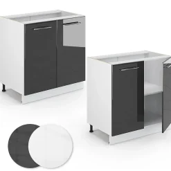 Vicco Meuble bas sous-évier Anthracite Haute brillance 80cm avec étagère, PT Marbre