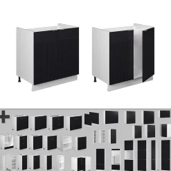 Vicco Meuble bas sous-évier Noir rayé 80cm , PT Chêne