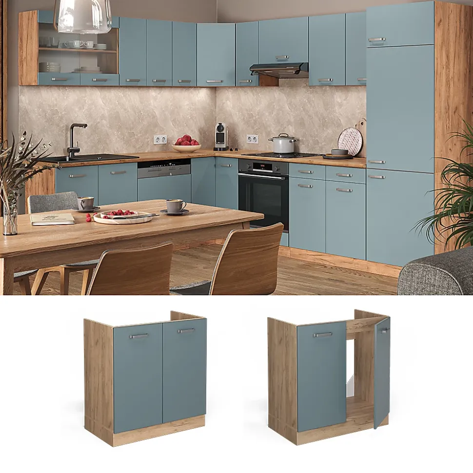 Vicco Meuble bas sous-évier Bleu-gris 80cm , PT Anthracite