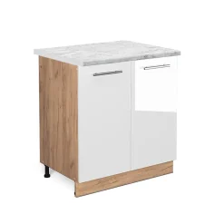 Vicco Meuble bas sous-évier Blanc Haute brillance 80cm , PT Marbre