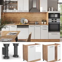 Vicco Meuble bas sous-évier Blanc Haute brillance 80cm , PT Marbre