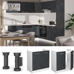 Vicco Meuble bas sous-évier Béton noir 80cm PT Anthracite