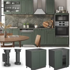 Vicco Meuble bas sous-évier Vert Or Campagne 80cm avec étagère, PT Marbre