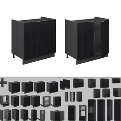 Vicco Meuble bas sous-évier Noir rayé 80cm , PT Marbre