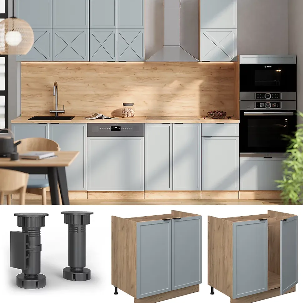 Vicco Meuble bas sous-évier Bleu clair-gris 80cm sans PT