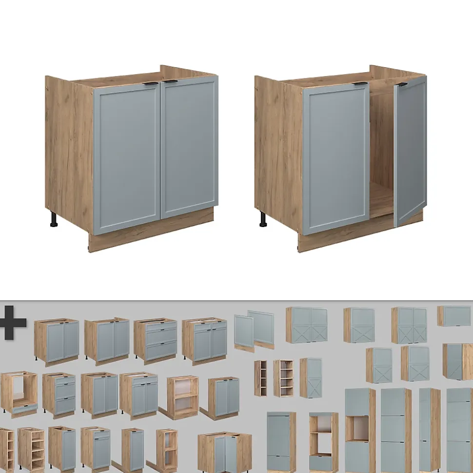 Vicco Meuble bas sous-évier Bleu clair-gris 80cm sans PT