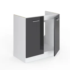 Vicco Meuble bas sous-évier Anthracite Haute brillance 80cm sans PT