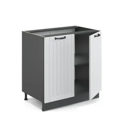Vicco Meuble bas sous-évier Blanc campagne 80cm avec étagère, PT Anthracite