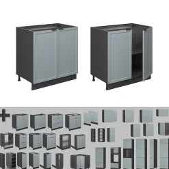 Vicco Meuble bas sous-évier Bleu clair-gris 80cm avec étagère, PT Marbre