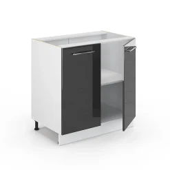 Vicco Meuble bas sous-évier Anthracite Haute brillance 80cm avec étagère, sans PT