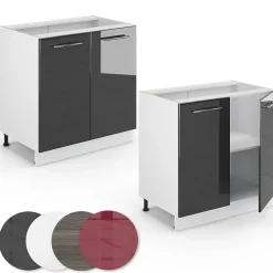 Vicco Meuble bas sous-évier Anthracite Haute brillance 80cm avec étagère, sans PT