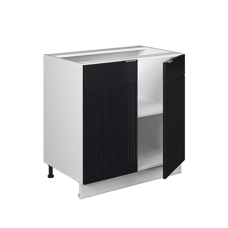 Vicco Meuble bas sous-évier Noir rayé 80cm avec étagère, PT Chêne