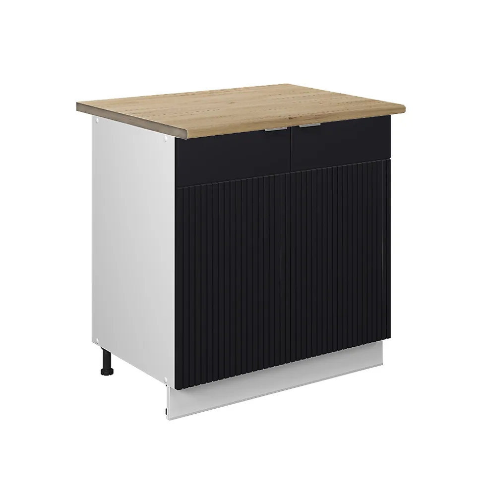 Vicco Meuble bas sous-évier Noir rayé 80cm avec étagère, PT Chêne