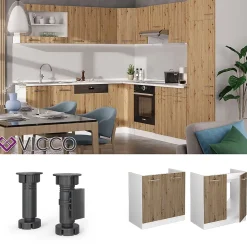 Vicco Meuble bas sous-évier Chêne Artisan 80cm , PT Marbre