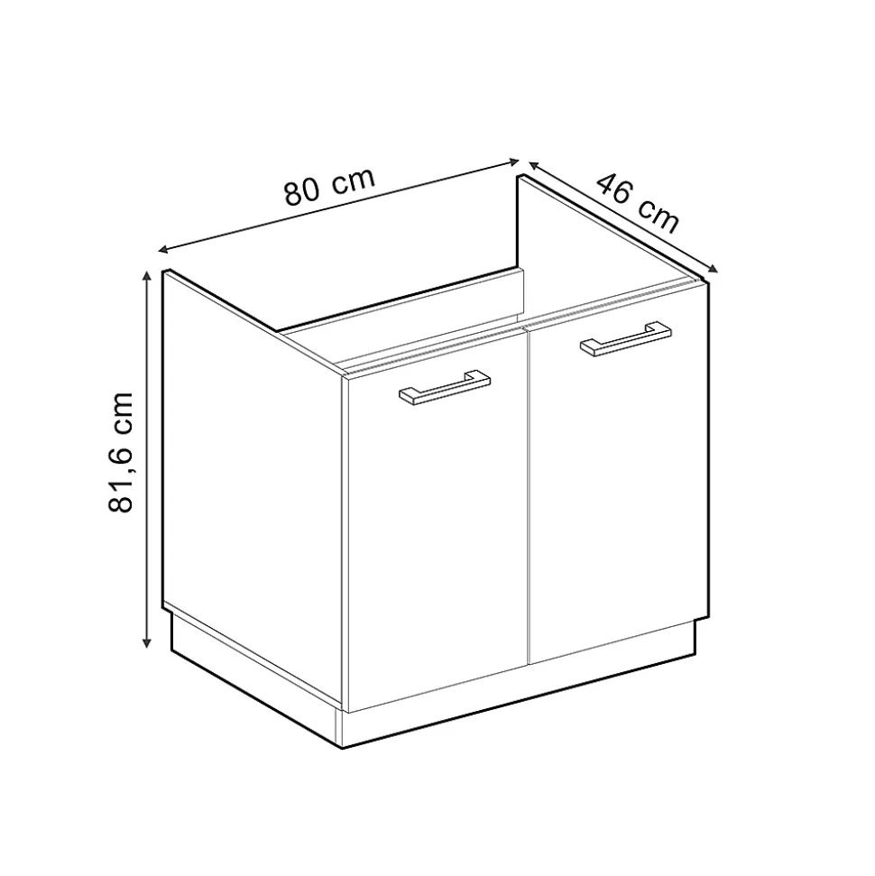 Vicco Meuble bas sous-évier Noir Haute brillance 80cm , PT Chêne