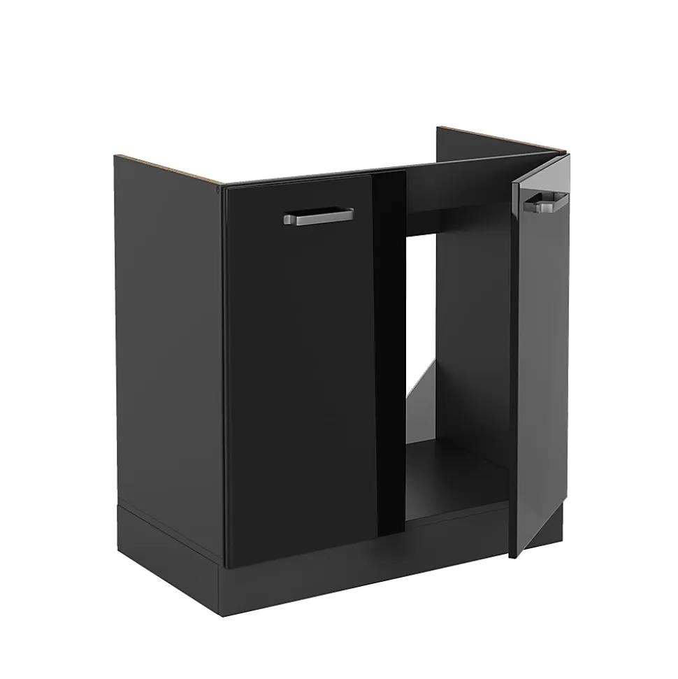 Vicco Meuble bas sous-évier Noir Haute brillance 80cm , PT Chêne