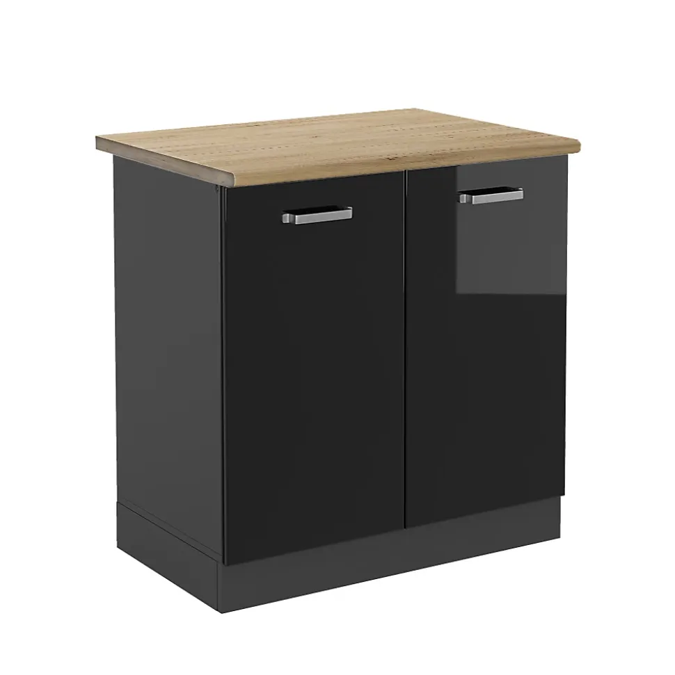 Vicco Meuble bas sous-évier Noir Haute brillance 80cm , PT Chêne