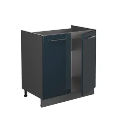 Vicco Meuble bas sous-évier Bleu foncé brillant 80cm , PT Chêne