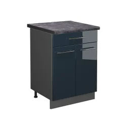 Vicco Meuble bas sous-évier Bleu foncé brillant 80cm , PT Chêne