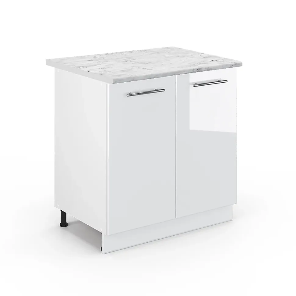 Vicco Meuble bas sous-évier Blanc Haute brillance 80cm avec étagère, PT Marbre