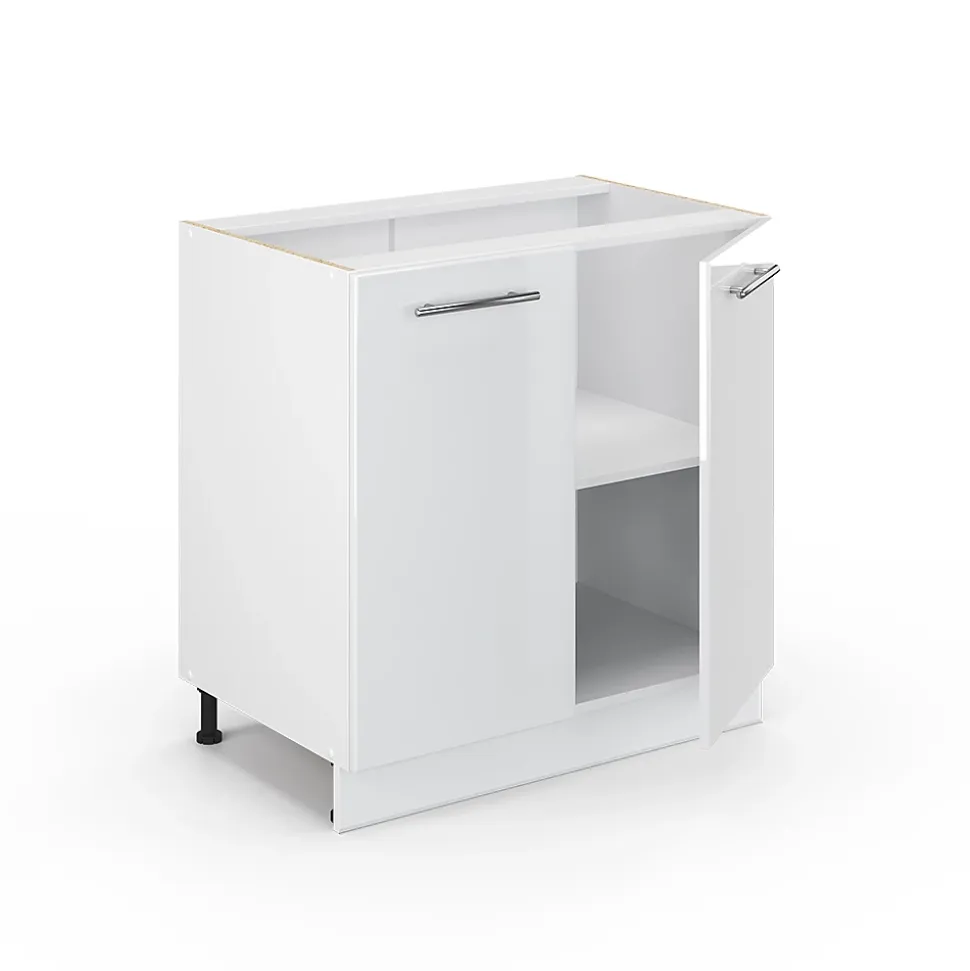 Vicco Meuble bas sous-évier Blanc Haute brillance 80cm avec étagère, PT Marbre