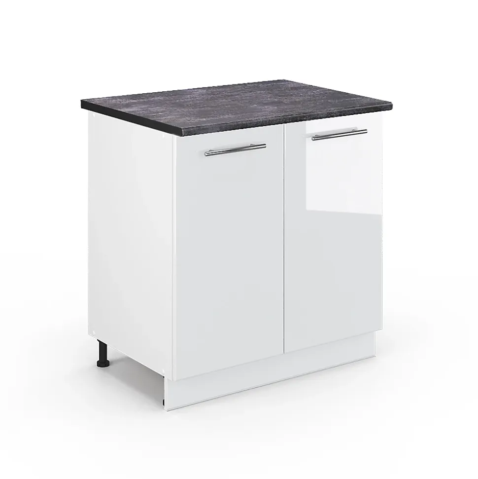 Vicco Meuble bas sous-évier Blanc Haute brillance 80cm avec étagère, PT Anthracite