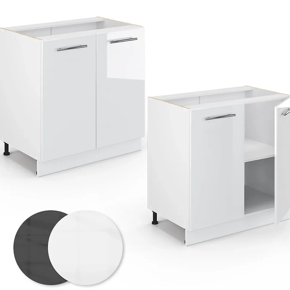 Vicco Meuble bas sous-évier Blanc Haute brillance 80cm avec étagère, PT Anthracite