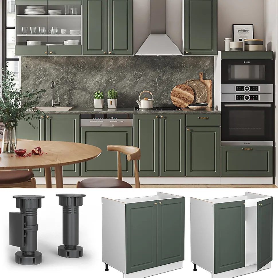 Vicco Meuble bas sous-évier Vert Or Campagne 80cm , PT Chêne