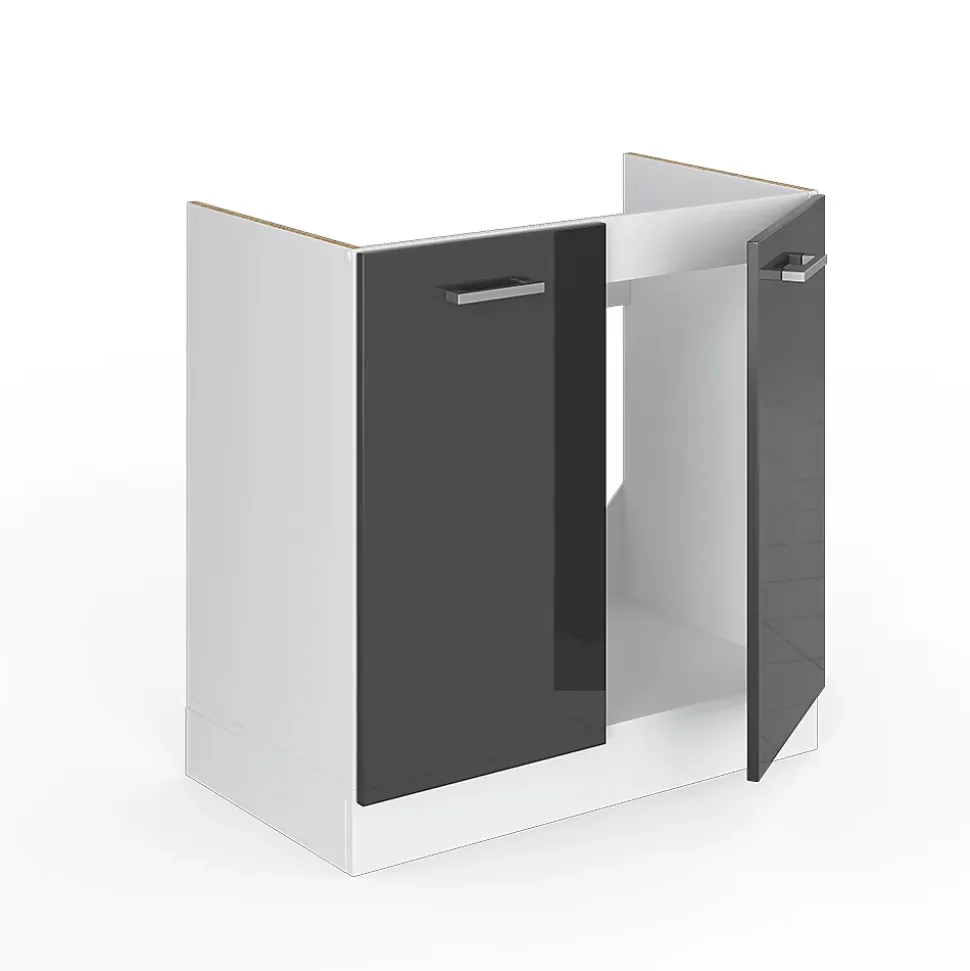 Vicco Meuble bas sous-évier Anthracite Haute brillance 80cm , PT Chêne
