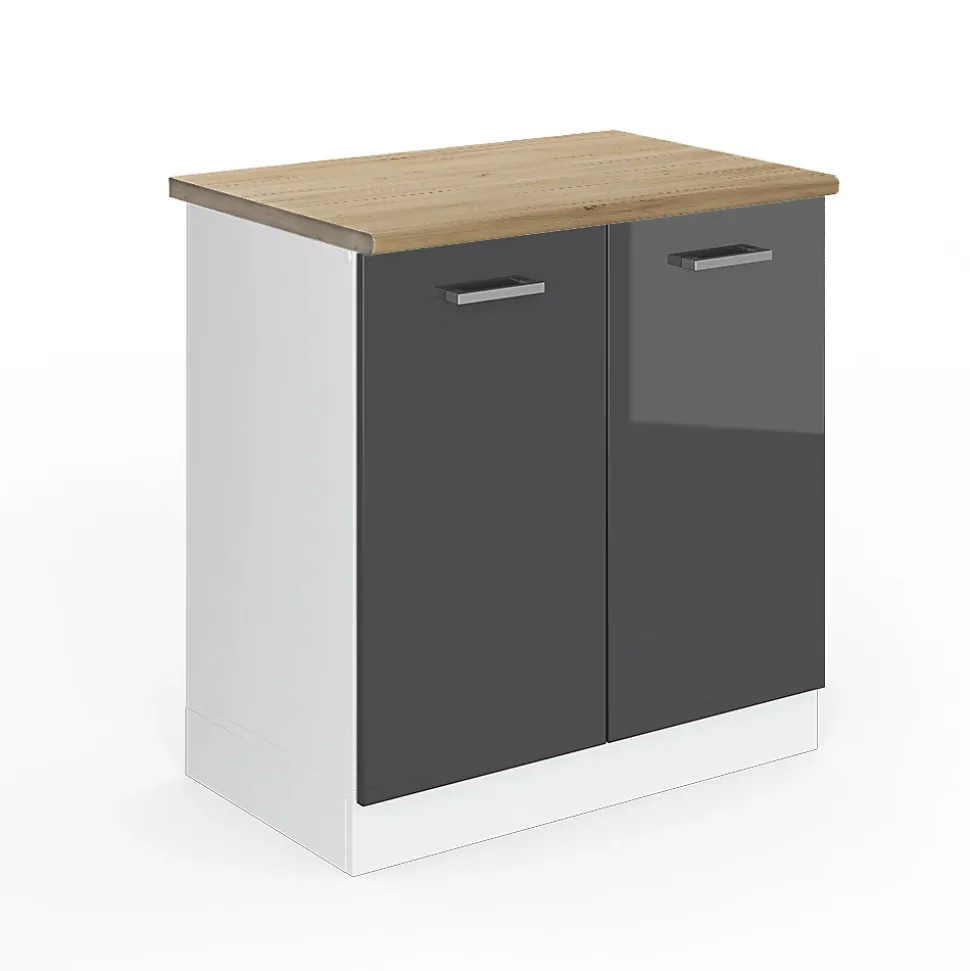 Vicco Meuble bas sous-évier Anthracite Haute brillance 80cm , PT Chêne