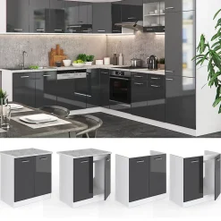 Vicco Meuble bas sous-évier Anthracite Haute brillance 80cm , PT Chêne